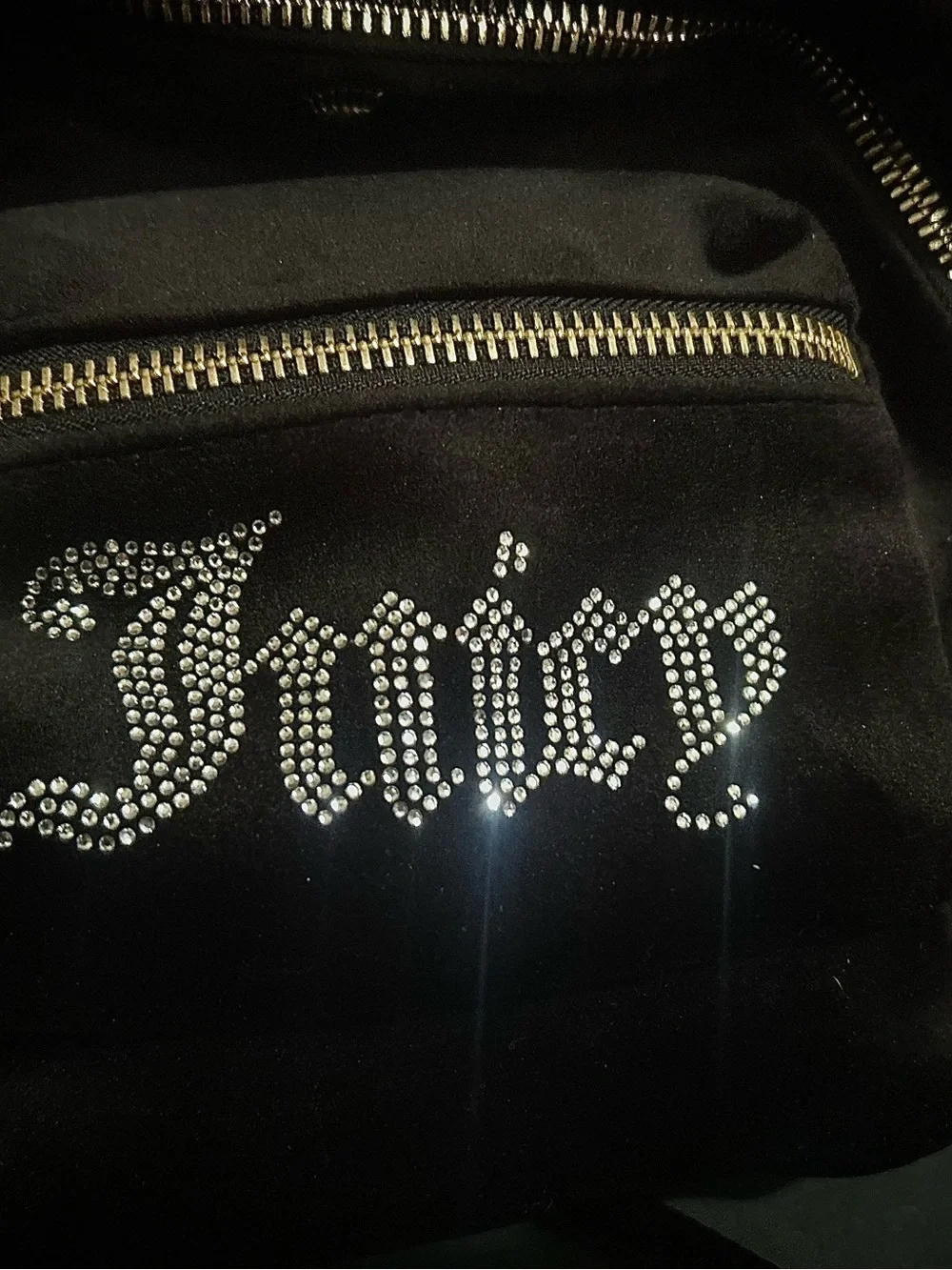Juicy Couture Black Velvet Rhinestone Logo Mini Backpack